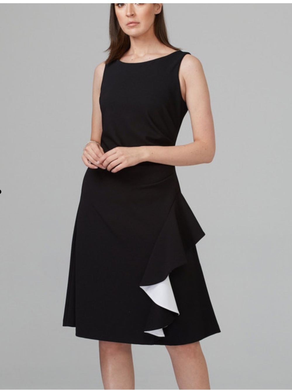 Joseph Ribkoff Black Midi Dress with White Ruffle Accent size 14 - Picture 11 of 11